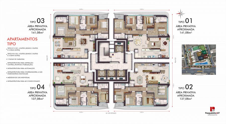 La Città: 4 Dormitórios (2 Suítes), 3 vagas garagem, 141m² área útil, Centro de Balneário Camboriú. Parcelamento em 120x Direto. — foto 5