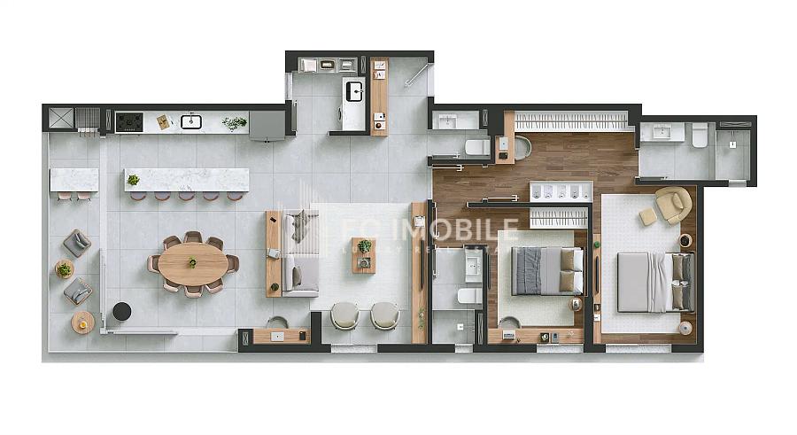 Apartamento com 2 quartos sendo 1 suíte,  à venda no bairro Portão - Curitiba/PR — foto 3
