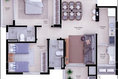 APARTAMENTO 2 DORMITÓRIOS COM SUÍTE - BAIRRO MICHEL - CRICIÚMA.