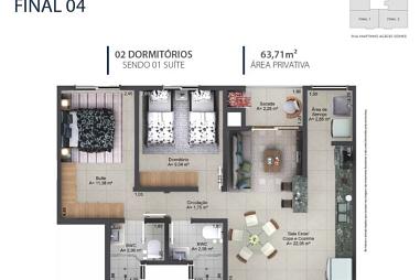Apartamento 2 dormitórios sendo 1 suíte - Centro Criciúma