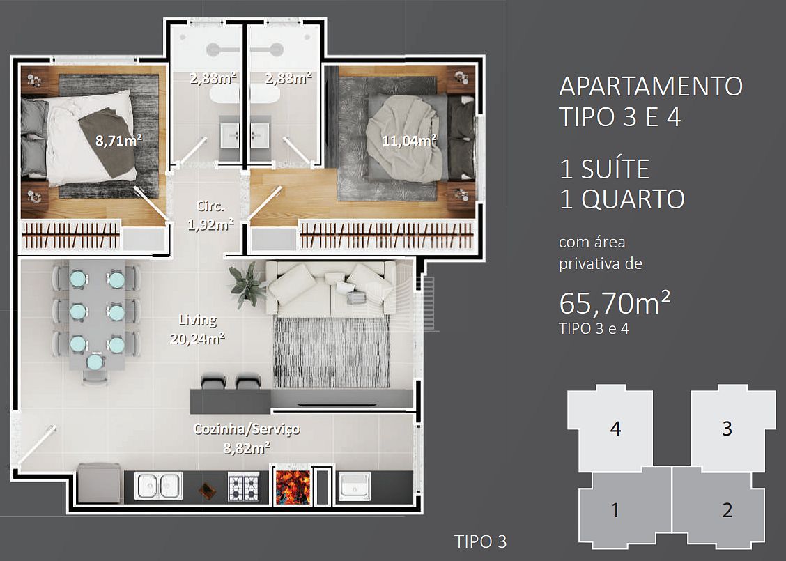 Apartamento à venda com 2 quartos, 1 suíte, 1 vaga e 67m² no Nações, Balneário Camboriú (SC) — foto 11 de 12