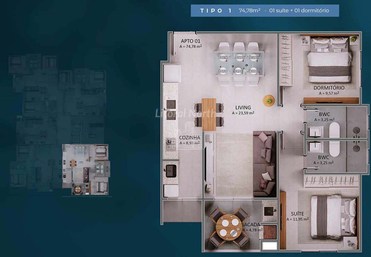 Apartamento à venda com 2 quartos, 1 suíte, 2 vagas e 74m² no Praia Brava, Itajaí (SC) — foto 19 de 24