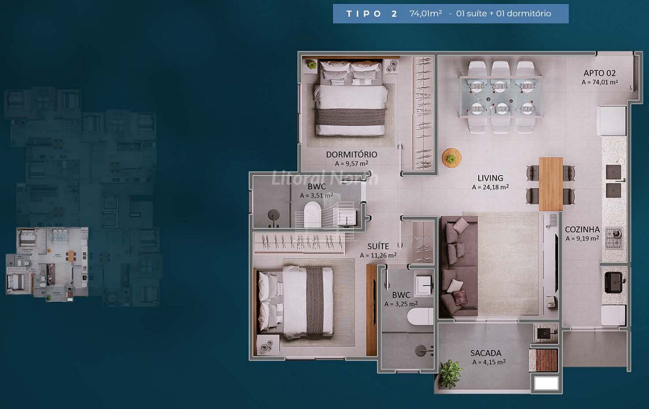 Apartamento à venda com 2 quartos, 1 suíte, 2 vagas e 74m² no Praia Brava, Itajaí (SC) — foto 20 de 24