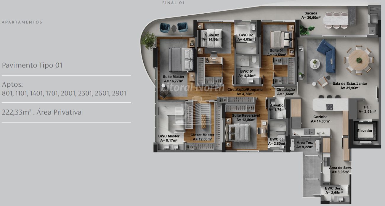 Apartamento à venda com 4 quartos, 4 suítes, 4 vagas e 222m² no Fazenda, Itajaí (SC) — foto 19 de 21
